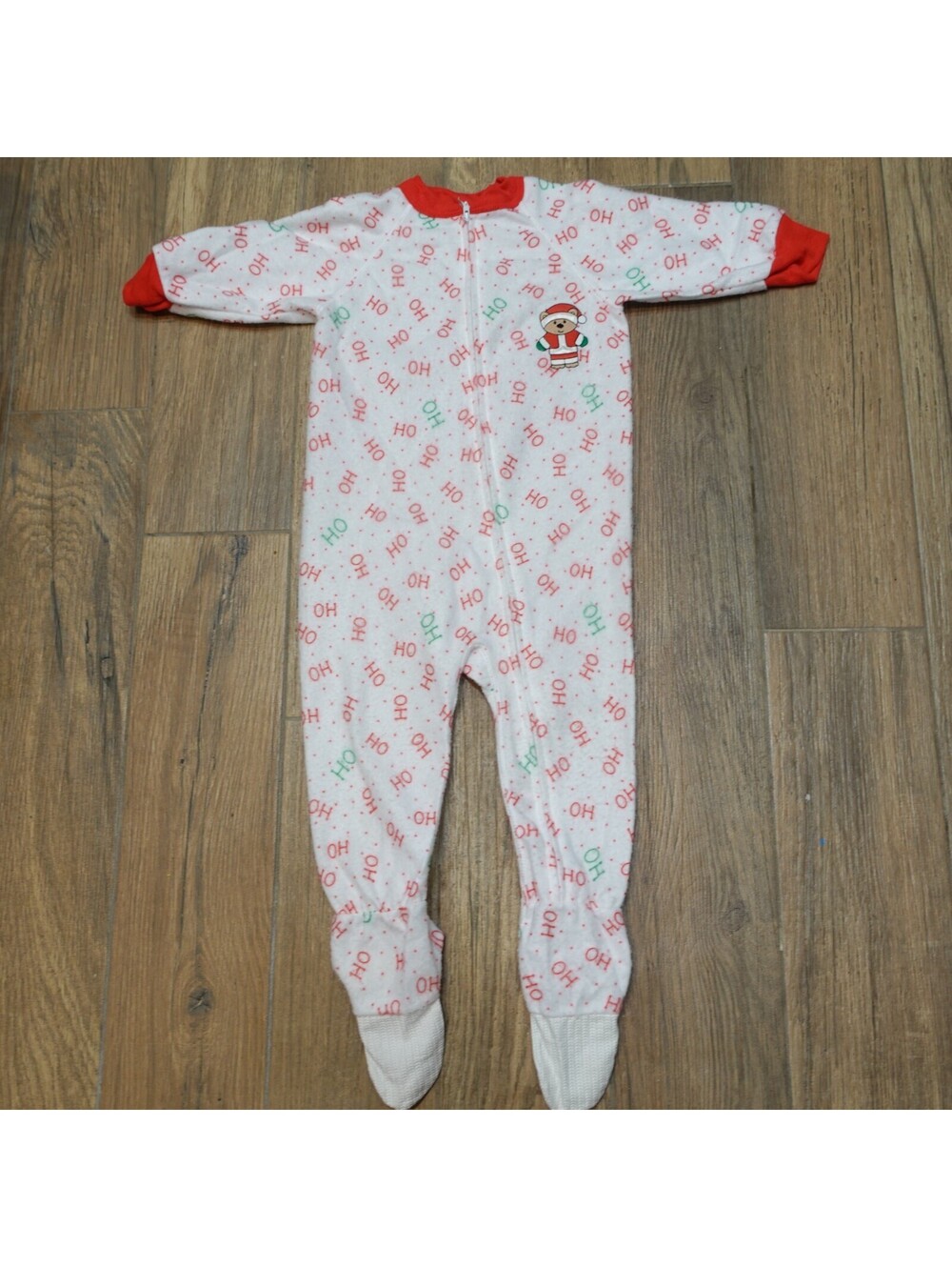 Vintage Teddy bears fleece footie pajamas pjs Christmas sz 3 toddler 3t Santa